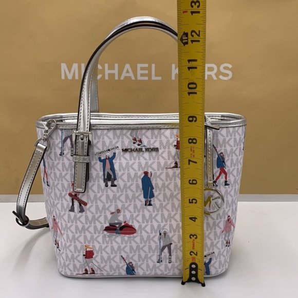 Michael Kors Jet Set Girls Print White Signature XS Carryall Top Zip Tote - Picture 11 of 16